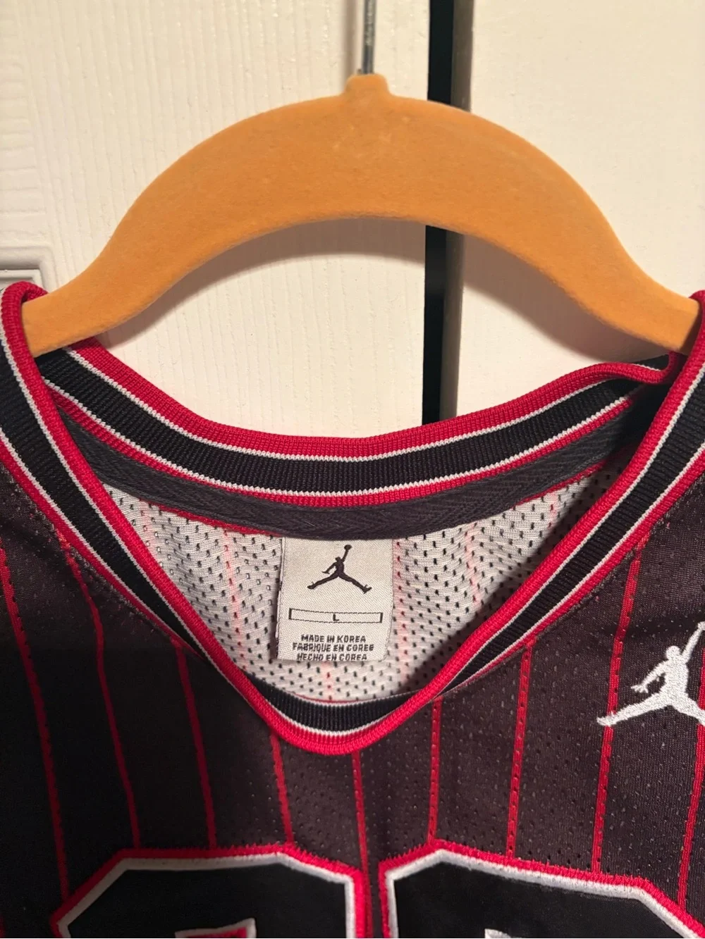 Jordan Men’s 23 Pinstripe Basketball Jersey - Black/Red